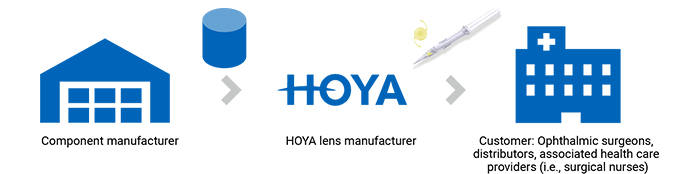 Component manufacturer→HOYA lens manufacturer→Customer: Ophthalmic surgeons, distributors, associated health care providers (i.e., surgical nurses)